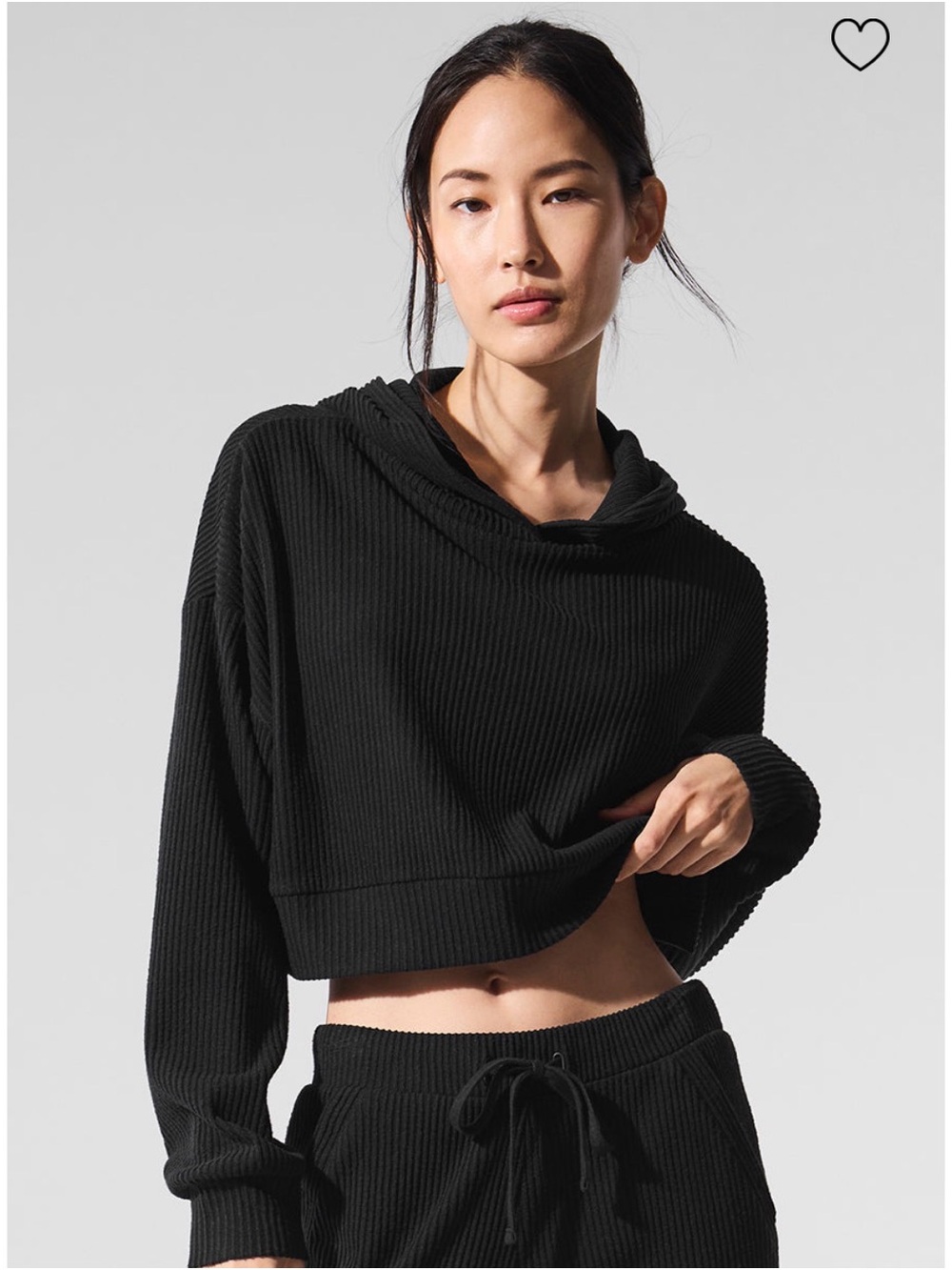 ALO Yoga Black Ribbed Cropped Cowl Hoodie